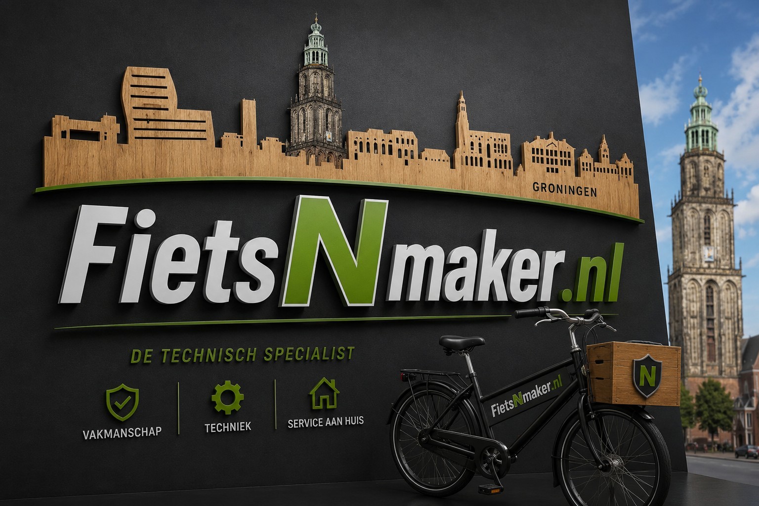 FietsNmaker.nl Groningen huisstijl met fiets en Martinitoren